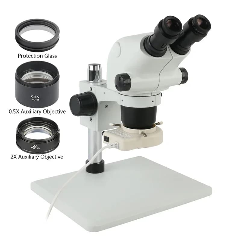 Microscopio binoculare con zoom stereo 6.5X-65X 3.25X-130X + lente ausiliaria 0.5x 2.0x 1X + supporto per saldatura PCB telefono LAB