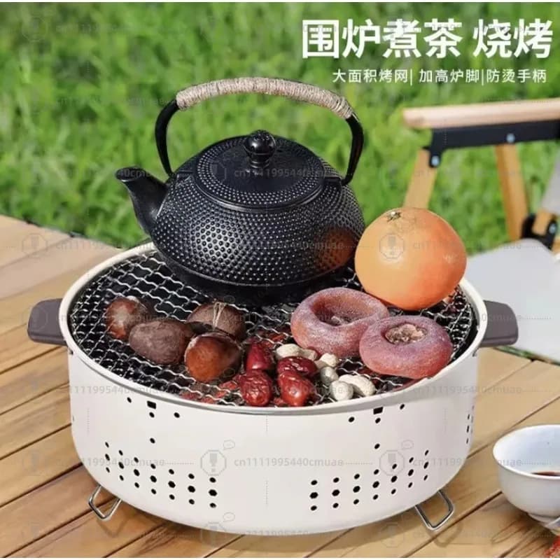 Outdoor Round Charcoal BBQ Pit Set - Multifunction Portable Smokeless Mini Grill & Stove for Camping
