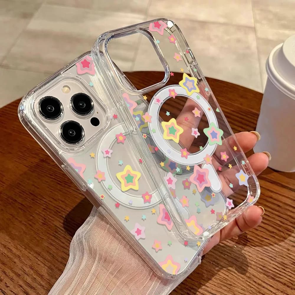 Transparent INS Star Magnetic Phone Case For iPhone 17 Pro Max 16 13 11 15 14 12 Air 17Promax Silicone Shockproof Funda Cover