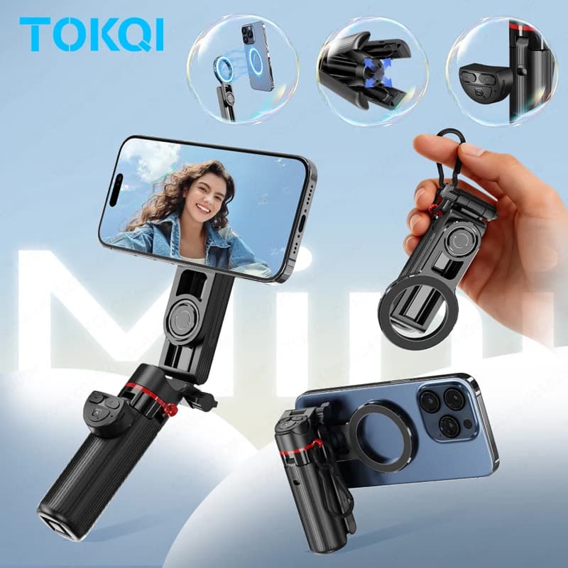 TOKQI Asta Selfie Magnetica Portatile con Treppiede e Supporto Magnetico per Smartphone con Telecomando Bluetooth per Viaggi/Streaming Live