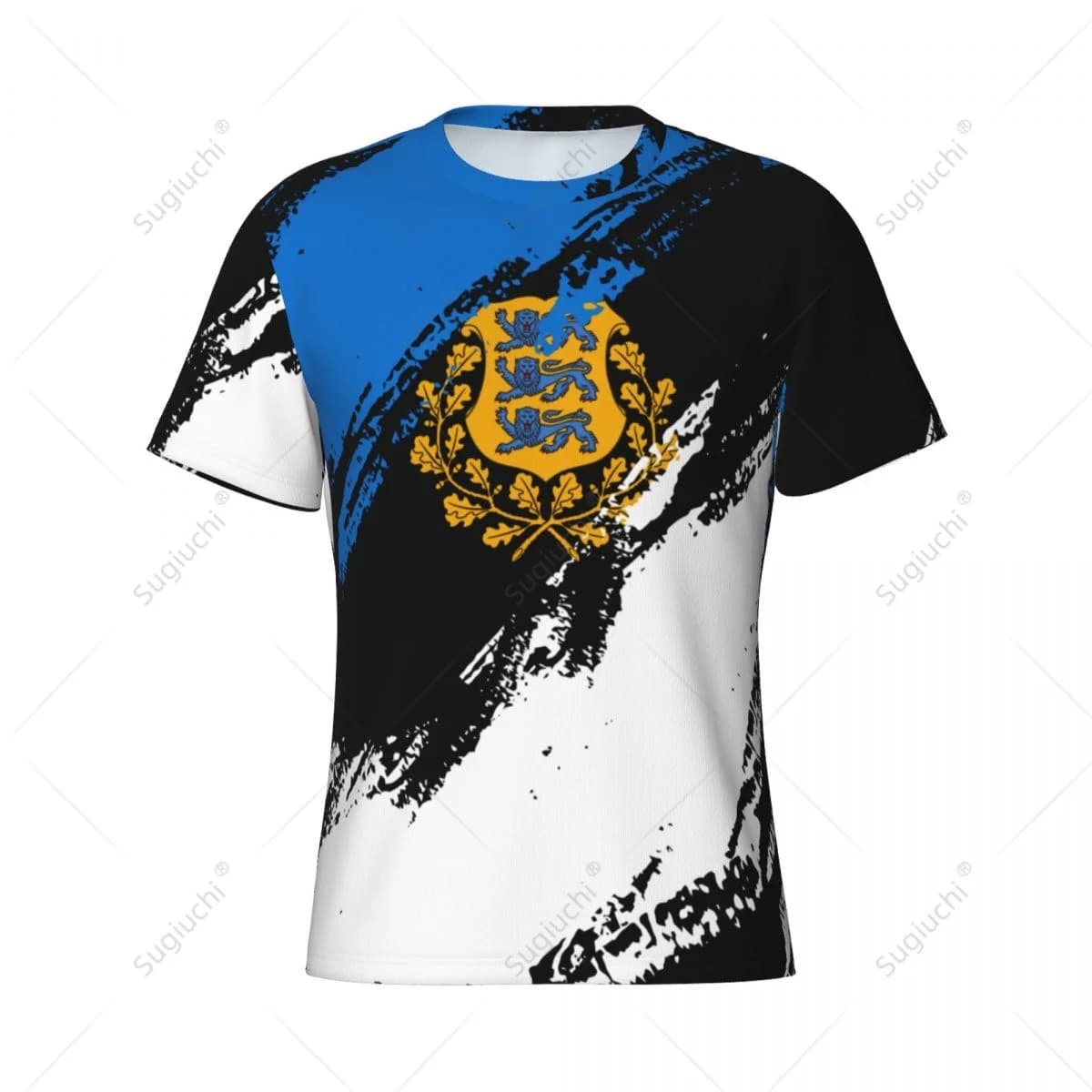 Maglietta sportiva attillata da uomo e da donna con nome personalizzato e colori della bandiera dell'Estonia, per tifosi di calcio.