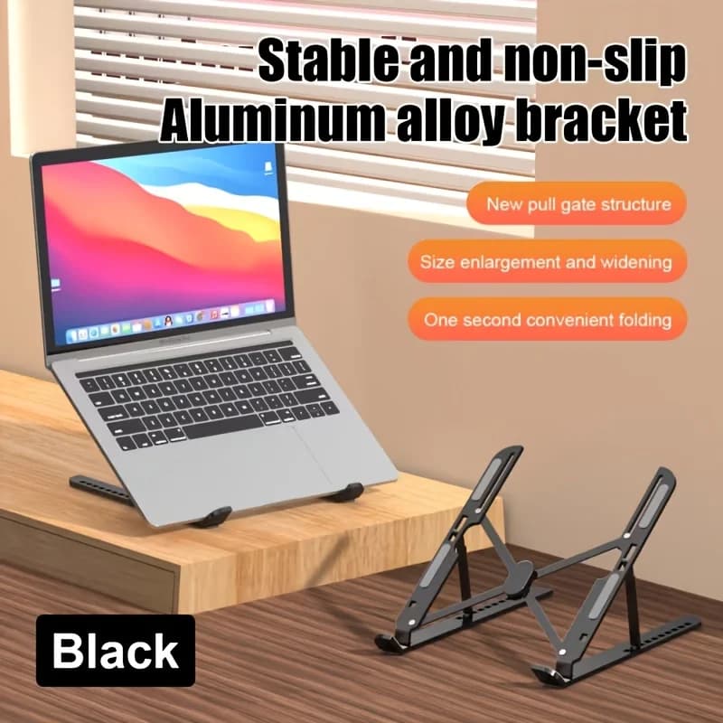 Adjustable Aluminum Alloy Laptop Stand, Foldable Portable Notebook Riser Holder, Non‑Slip Cooling Laptop Bracket for Desk Office