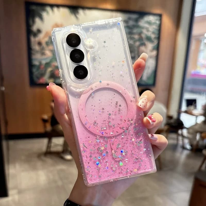 Transparent magnetic phone case with luxury glitter gradient for Samsung Galaxy Z Fold 7 6 5 4 3 5G for Magsafe wireless charging cover