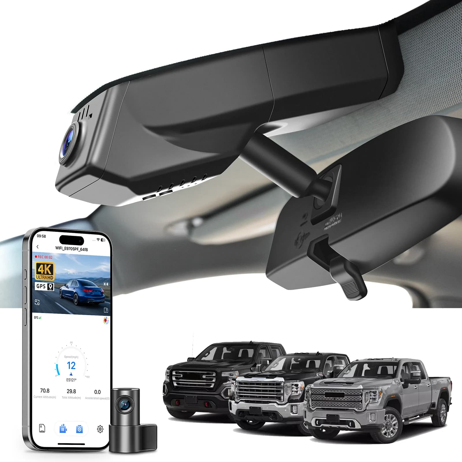 Mangoal 4K Dash Cam for GMC Sierra 4th 5th Gen (Modello A/B/C/D/E) 2014-2026 Car Camera WiFi APP GPS 64GB 128GB SD card