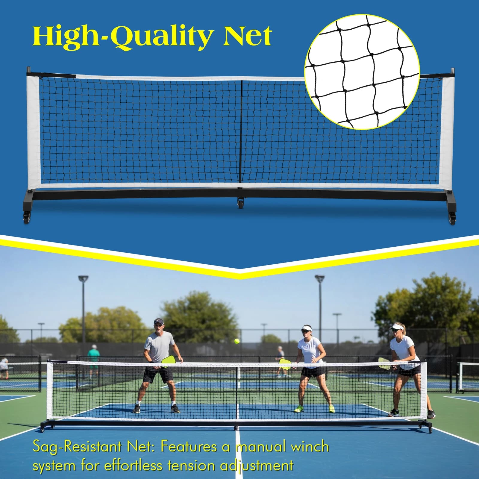 Rete Professionale per Pickleball con Supporto e Ruote, Pieghevole, 22 Piedi, Leggera, per Tennis, Vialetti e Giardini