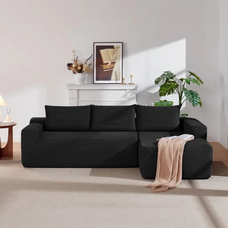 Divano Componibile Cloud, Moderno Divano Modulare con Seduta Profonda, Divani Senza Struttura in Corduroy con Chaise Longue a L