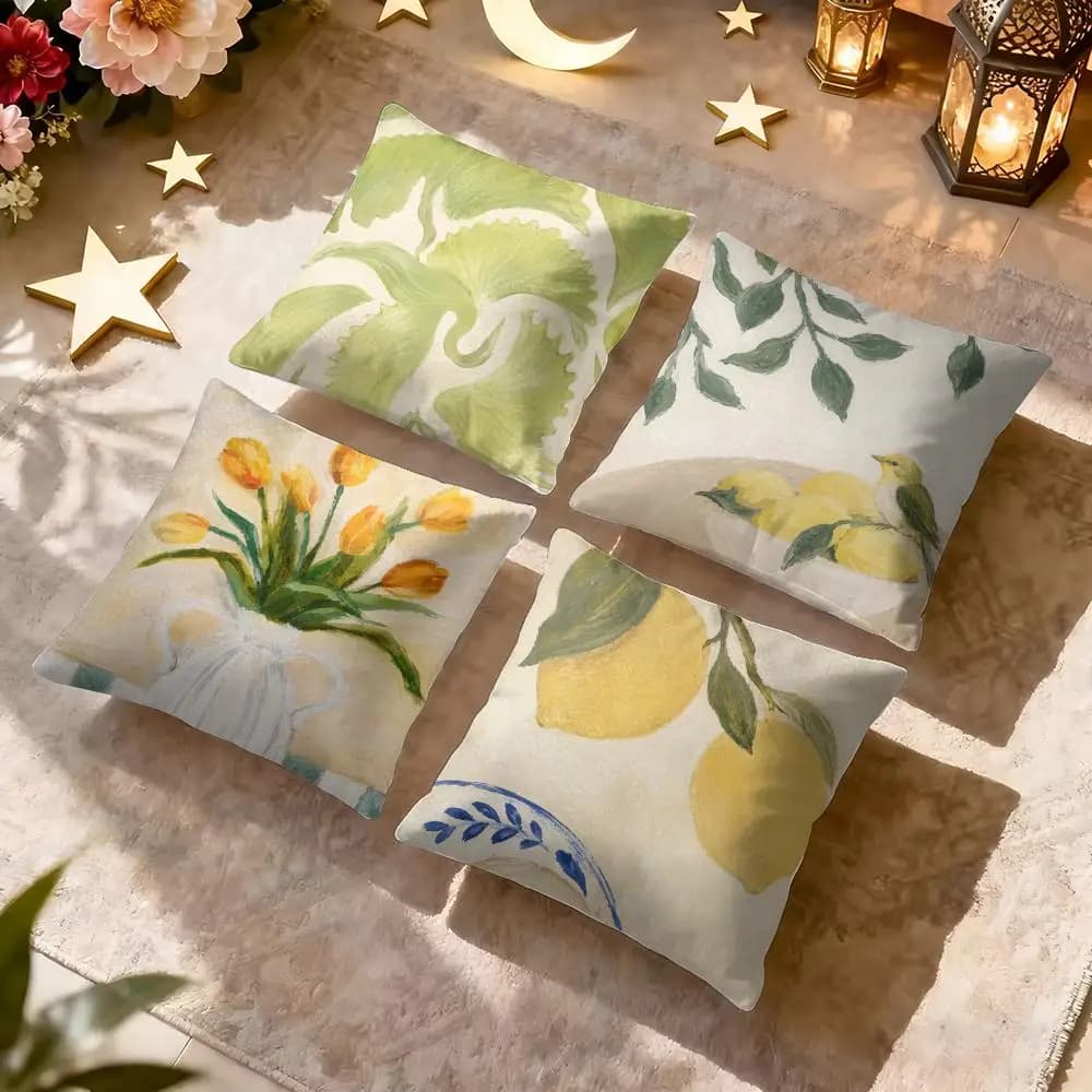 Pajama Girl Lemon Flowers Vase Gallery Plush Double-Sided Sofa Cushion Cover, Soft Warm Pillow For Home Gift