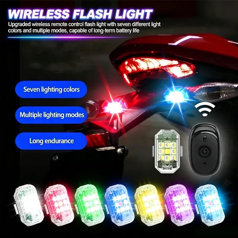 Wireless LED drone strobe light for motorcycle, car, bike, remote control, anticollision indicator, warning lamp, USB signal light