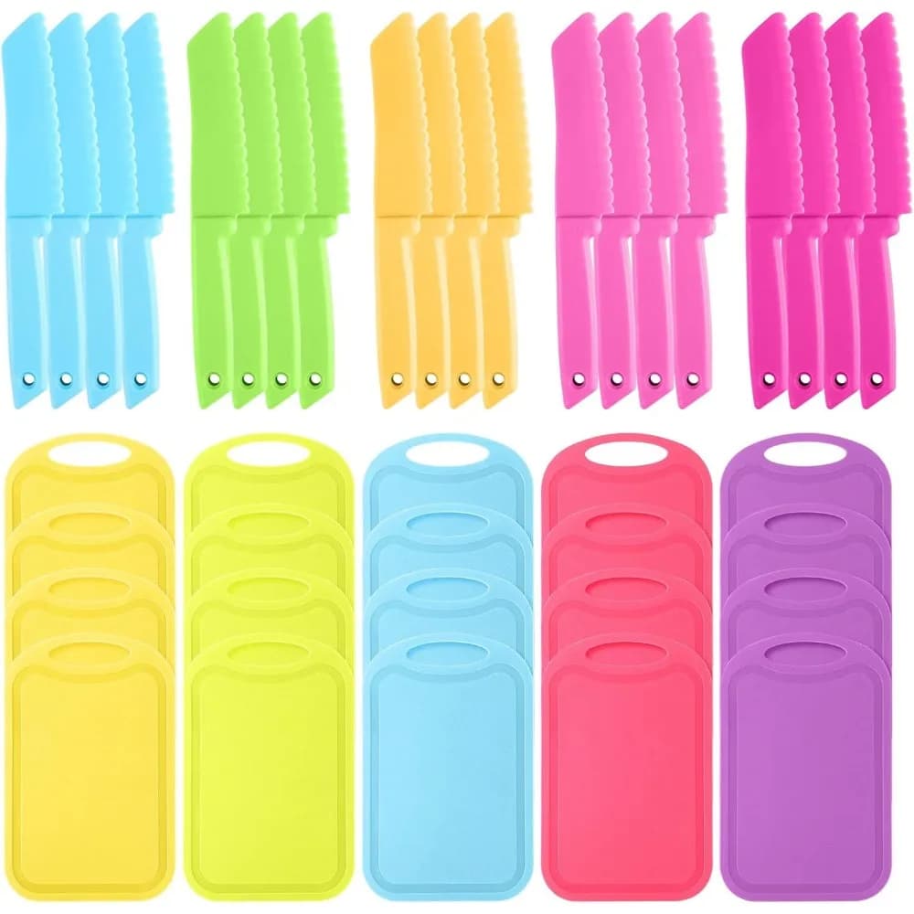Set di 40 coltelli e tagliere sicuri per bambini, per frutta, verdura, insalata, utensili da cucina per bambini piccoli