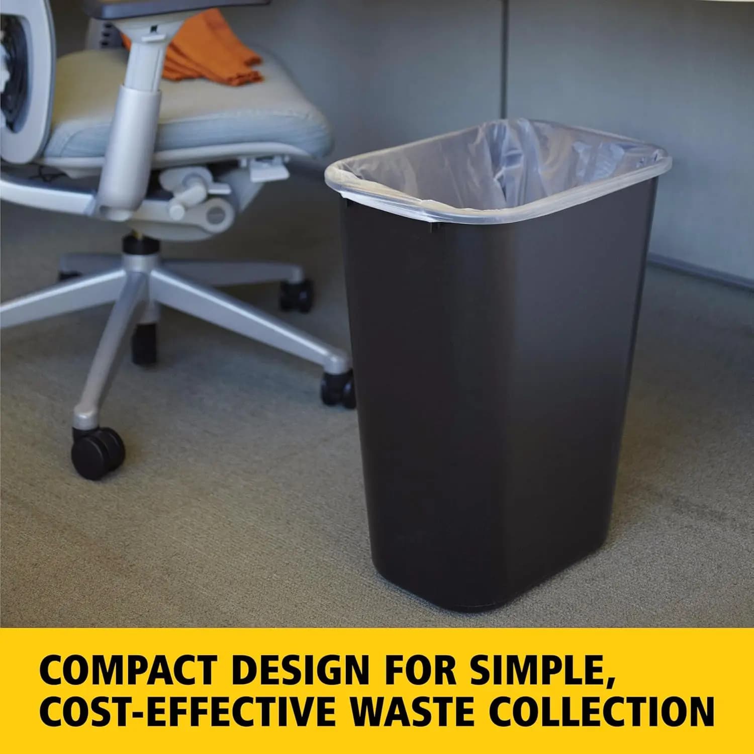 Commercial Wastebasket Trash Container, 41QT/10.25 GAL, Plastic, Black, Stackable Trash Can for Bedroom/Bathroom/Office, Fits Under Desk/Sink/Cabinet