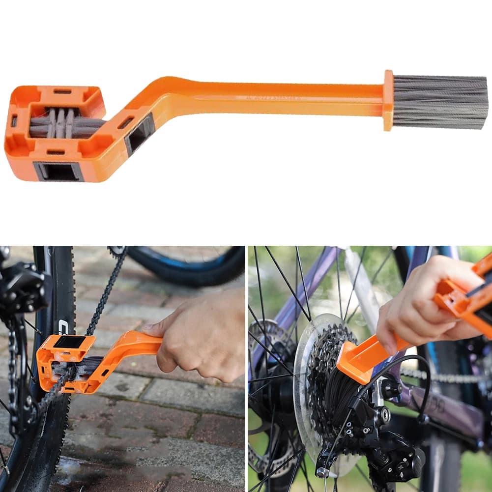 Pulitore per catena per bicicletta Pulitore per rondella per catena per bici a doppia testa Strumento per la pulizia dell'ingranaggio della catena portatile multifunzione