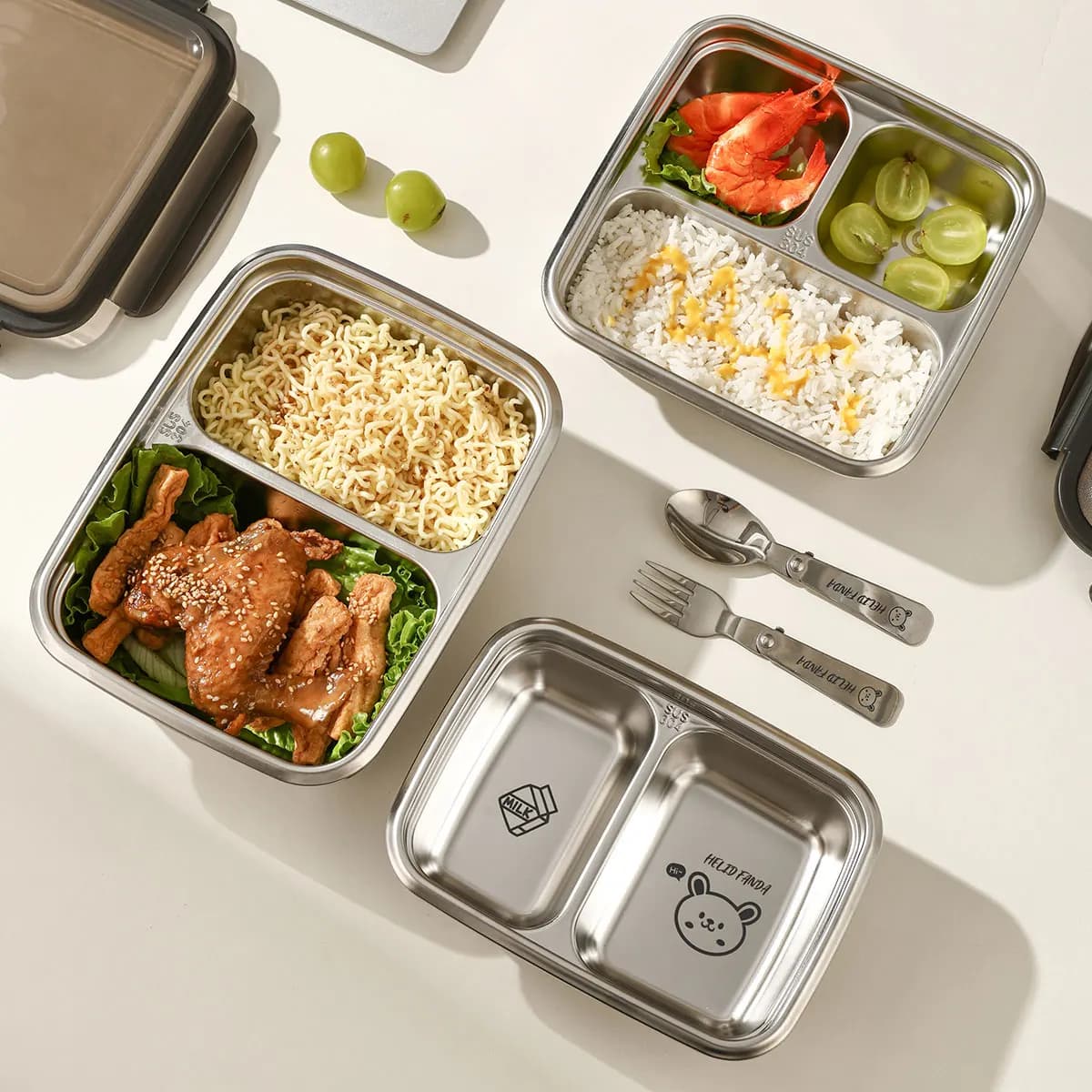 Contenitore per il pranzo Bento in acciaio inossidabile 304, portatile, a tenuta stagna, con scomparti, per studenti e bambini