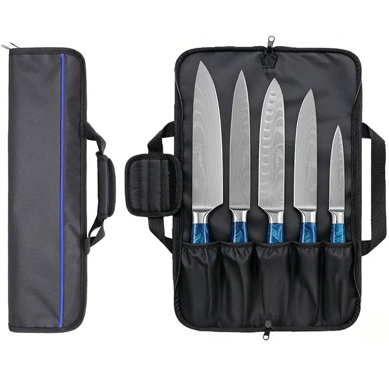 Borsa Porta Coltelli da Chef Pieghevole in Oxford con 5 Tasche, Resistente e Portatile, per Coltelli da Cucina, Santoku, Giapponesi e da Affettare