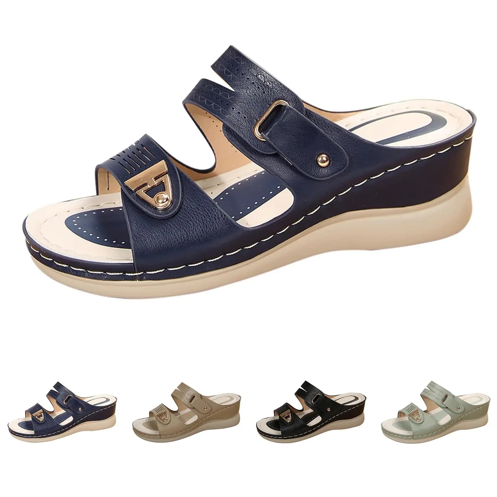 Women Summer Fashion Casual Thick Sole Platform Sandals Elegant Buckle PU Leather Wedge Mules Breathable Open Toe Slides Shoes