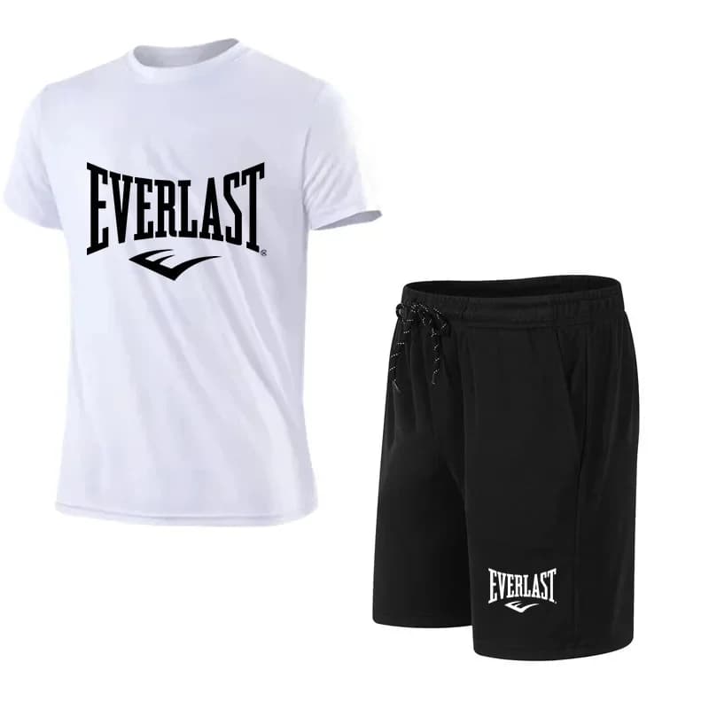 Set 2 Pieces T-Shirts + Men's Shorts - Comfortable and Hand-inspiring Sportswear Court for Running and Fitness with Brand Print