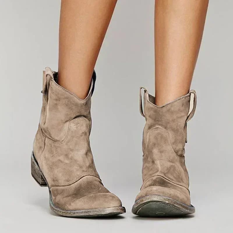 Vintage Cowboy Ankle Boots for Women Pointed Toe Low Heels Female Autumn Winter Slip on PU Leather Booties 2024