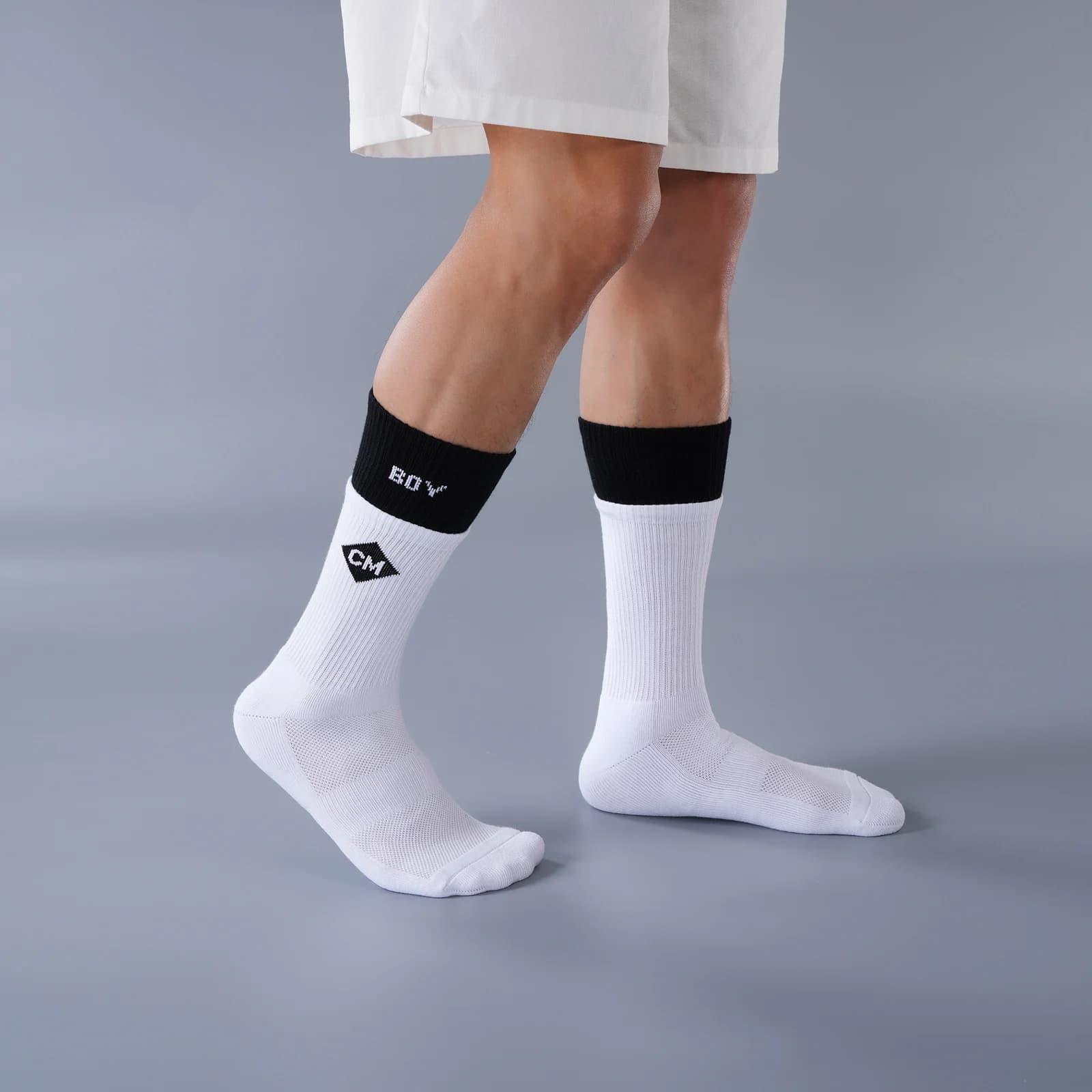 Men Black Cuff White Mid Calf Tube Terry Socks Cotton Thickened 3A Antibacterial Sock Letter Daily Casual Street Sport Socks