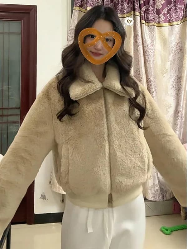 Elegant Faux Fur Jacket Women's Eco-friendly Short Coat Warmth Collar Rabbit Fur Simulation Cotton Clothes Winter New Style