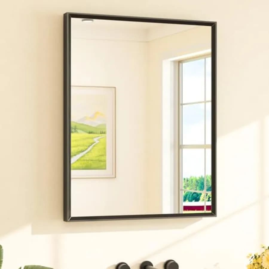 Specchio da bagno rettangolare da 24" x 30" con cornice smussata, da posizionare sopra il lavabo, in vetro temperato, infrangibile, più resistente
