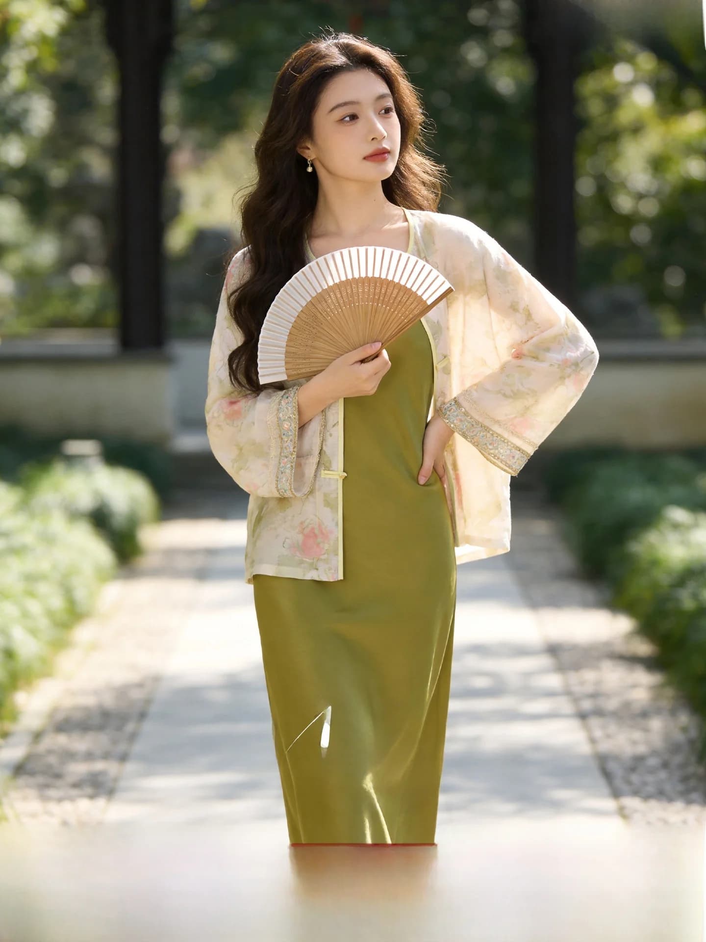 plus Size Women's Summer Outfit High Waist A-Line Dress with Knot New Chinese Style Slimming Clothing Set