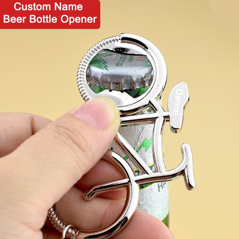 Apribottiglie Personalizzato con Nome per Bicicletta, Portachiavi con Nome Inciso al Laser, Apribottiglie Personalizzato con Nome