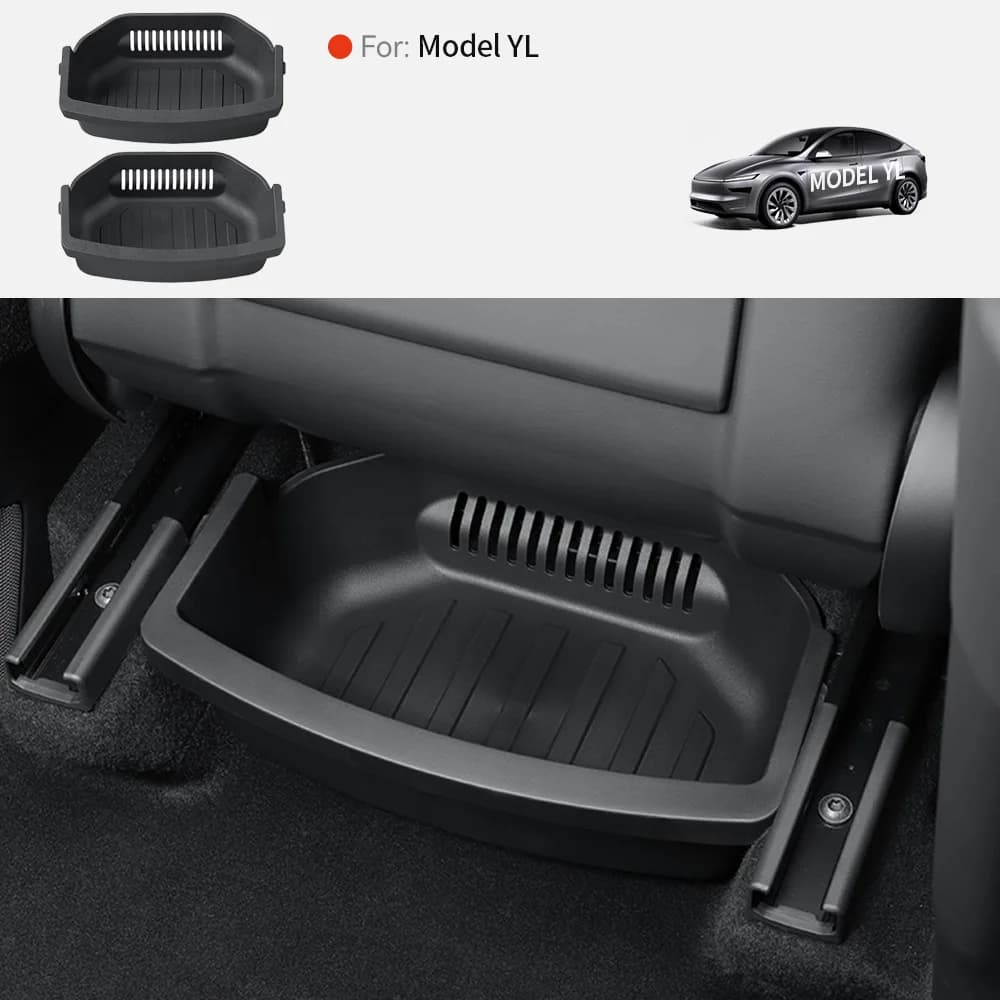 YZ TPE Under Seat Storage Box For Tesla Model Y 6-Seat Front Rear Lower Drawer Organizer Tray Stowing Holder Car Interior