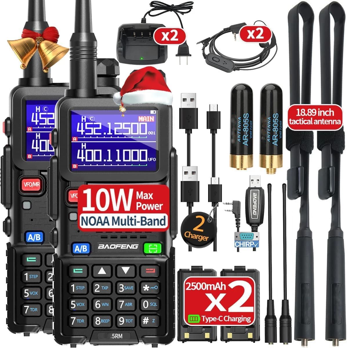 BAOFENG Ham Radio 5RM 10W Handheld Radios Long Range Rechargeable Tactical Two Way Radio Plus Copy Frequency 2500 mAh Walkie