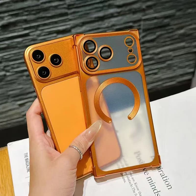 Custodia magnetica satinata elettroplaccata ad angolo retto per iPhone 17 Pro Max 13 14 15 16, cover posteriore con protezione completa per l'obiettivo e paraurti