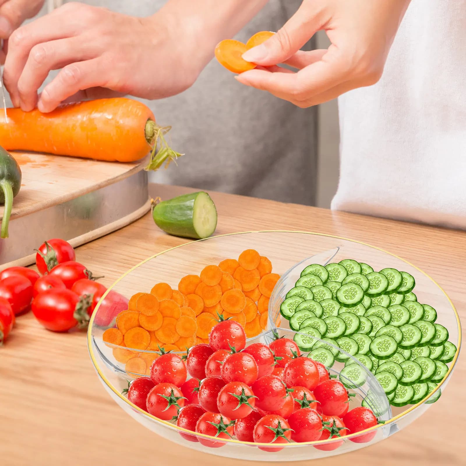 Vassoio Espositore a Tre Scomparti per Frutta e Snack, Creativo e Raffinato, per Dessert, Frutta Secca, Matrimoni e Feste