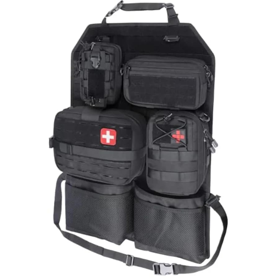 Set Organizzatore Tattico per Sedile Auto, Accessori Veicolo con Pannello Molle e 4 Tasche Molle Staccabili - Pronto Soccorso EDC Admin Sto