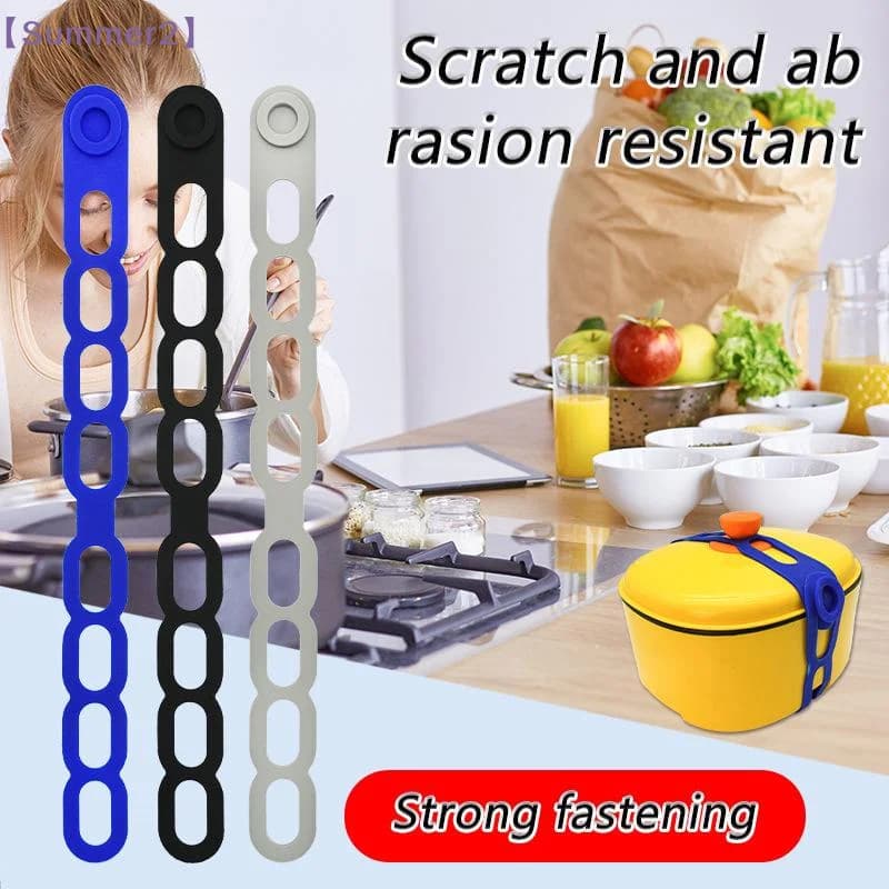 【Xia2】3Pcs Adjustable Silicone Pot Lid Elastic Bands Reusable Lunch Box Strap Holder Multi-Purpose Cable Latch Fastening Ties