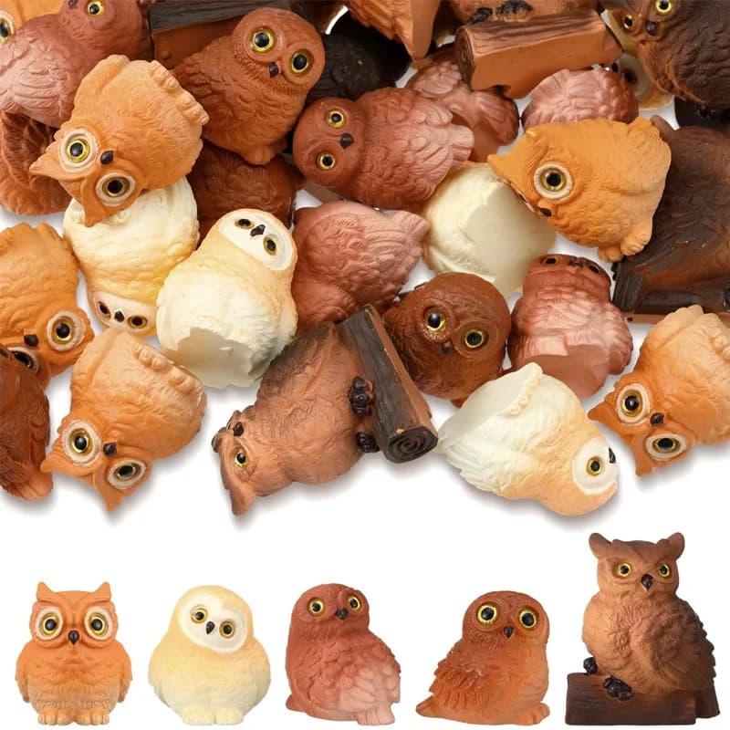 Set di 5 mini figurine di gufo in resina in miniatura per vasi di piante fai da te, artigianato bonsai, micro paesaggio, accessori per ornamenti per la casa