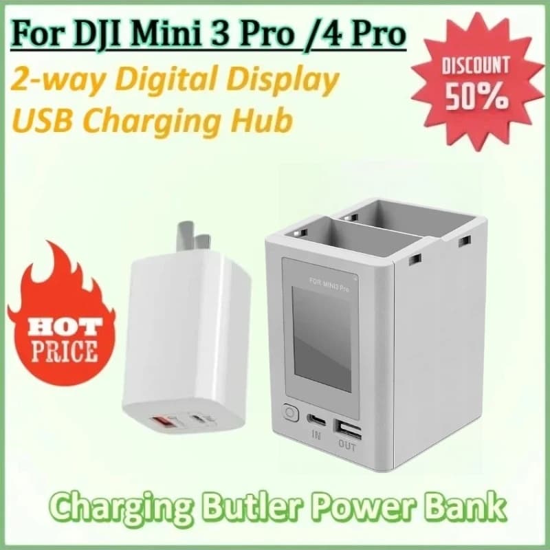 Butler Power Bank Drone Display digitale a 2 vie Hub di ricarica USB Batteria Caricatore intelligente per ricarica DJI Mini 3 Pro /4 Pro