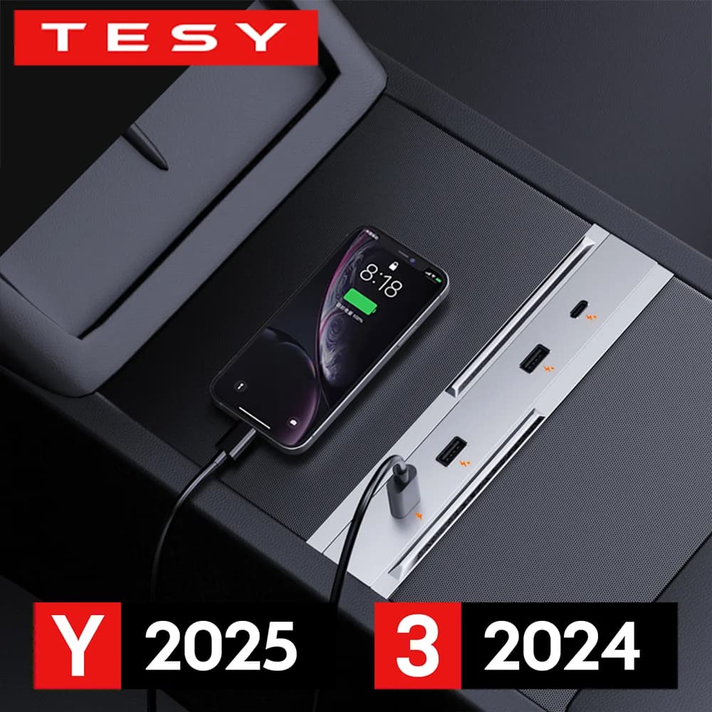 Per Tesla Model Y Juniper 2025 Launch Model 3 Highland 2024 65W Dock di espansione Controllo centrale Shunt di ricarica USB HUB Extender