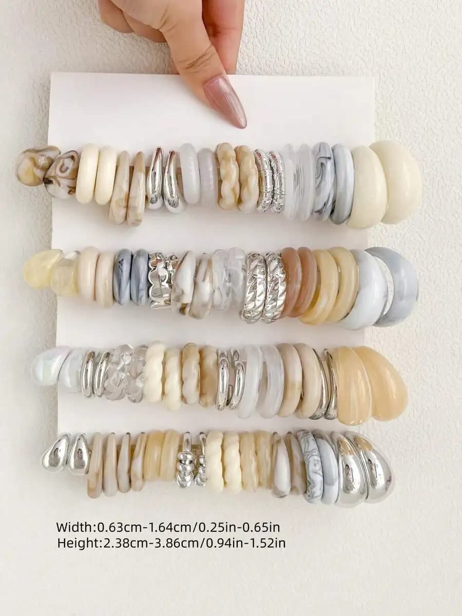1-20 Pairs Vintage Acrylic Water Drop Exaggerated Bracelets Set For Women Daily Wear