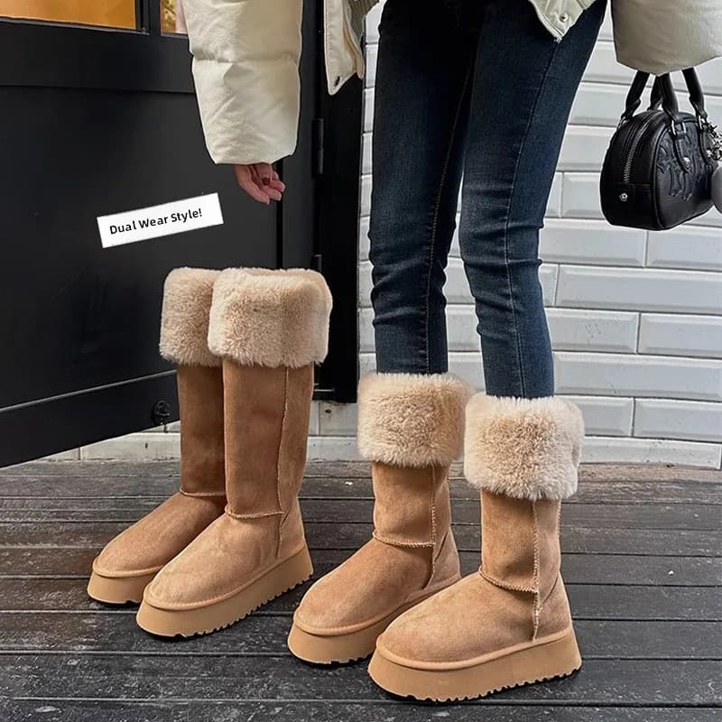 Stivali da neve da donna con fondo spesso, nuovo stile invernale, stivali lunghi convertibili, stivali in cotone a tubo alto con fodera in pile per il nord-est