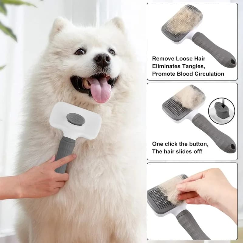 Self-cleaning brush for removal of pet hairs, cat combs, dog and cat grooming brush, dog grooming accessories