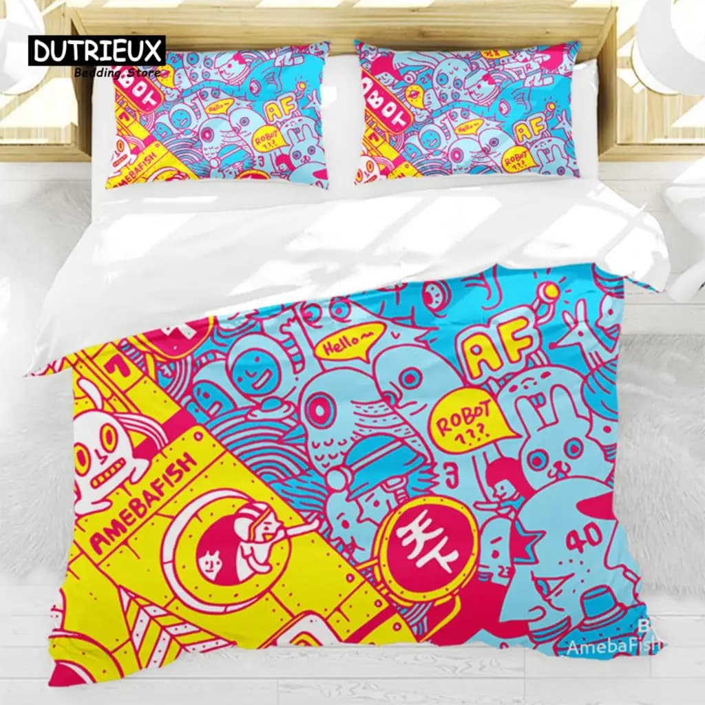 Copripiumino con pittura artistica astratta Set di biancheria da letto con motivo colorato a cartoni animati Copripiumino in microfibra Twin Full per bambini Ragazza Adolescente Decor