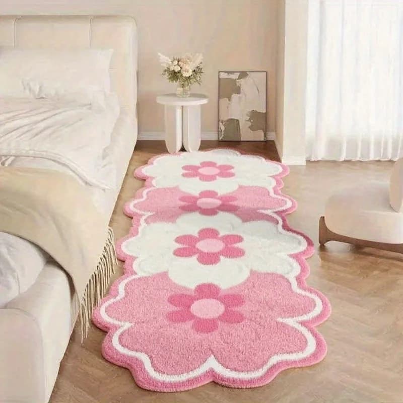 Decorazioni per la camera da letto con motivo floreale Tappeto rosa Tappetino per comodino in peluche spesso Tappeti di forme irregolari per soggiorno Tappeto morbido e soffice