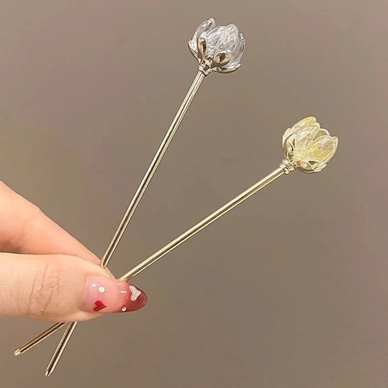 VANIKA Nuovo Elegante Fermaglio per Capelli in Metallo a Forma di Loto con Cristalli, Accessorio Moda per Chignon da Donna