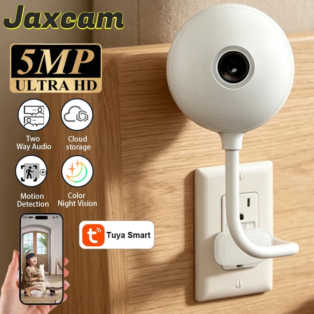 Telecamera WiFi Tuya USB per Interni, Lampadina con Videocamera 2K 5MP, Mini Telecamera IP Wireless di Sicurezza, Visione Notturna a Colori IR, Monitor per Bambini Smart Life