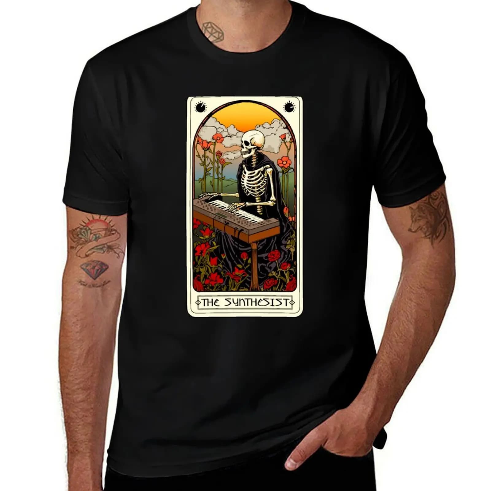 Synthesizer tarot card for electronic musician T-Shirt Basic Casual Wear Short Sleeve Top
