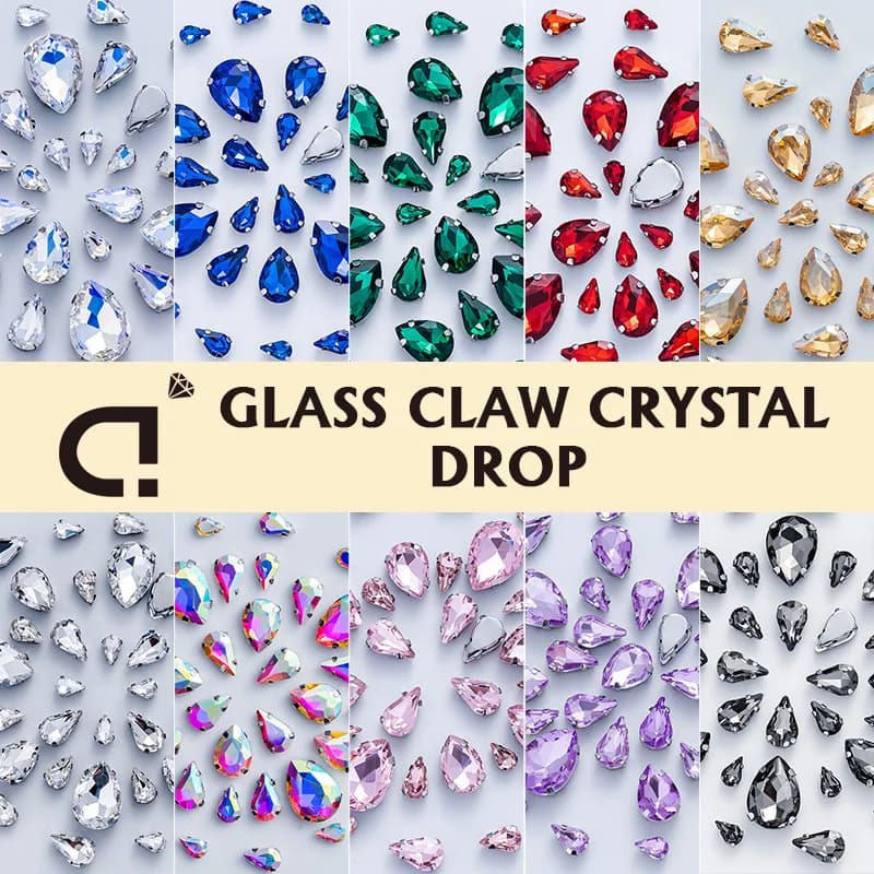 DUCrystal Mix Size Goccia Artiglio di vetro Cristallo Cucire su strass Strass con retro piatto per vestiti Artigianato Perline da cucire Decorazioni