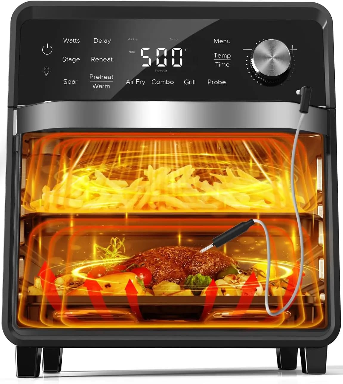 Forno Combinato con Griglia e Friggitrice ad Aria Plug-In con Autentico Sapore di Carbone, Sistema di Convezione 2024, 100 Programmi Preimpostati, Sonda Intelligente