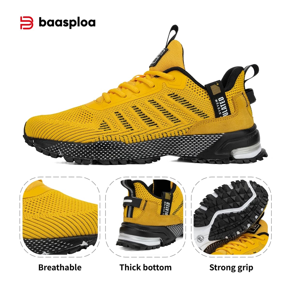Baasploa Scarpe da corsa da uomo Scarpe sportive da jogging leggere e traspiranti Scarpe da ginnastica casual comode e alla moda con lacci da uomo Antiscivolo