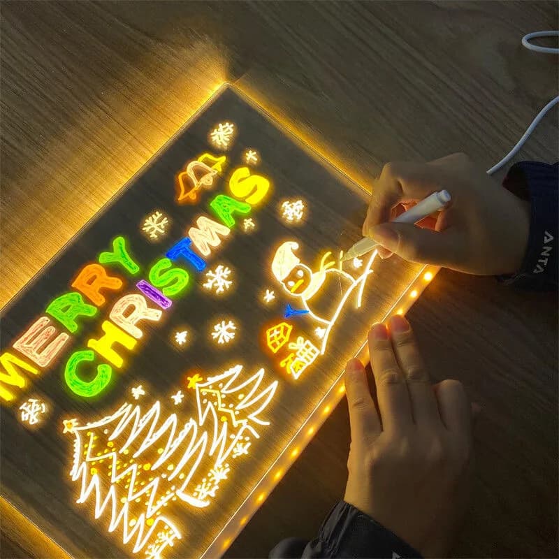 Rewritable illuminated acrylic message board lamp, incandescent drawing board lamp for children DIY with 7 colored pens
