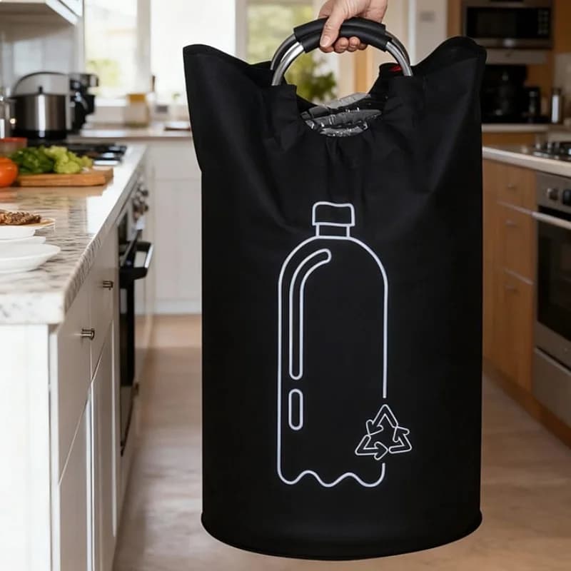 Large Capacity Empty Bottle Storage Basket 82L Wastewater Bottle Collector Bag Folding Recycling Bin with Aluminum Handle