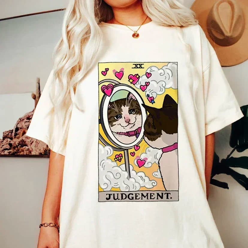 Harajuku anni '90 nuovo Casual Kawaii tarocchi gatto stampa grafica high street allentato Oversize O collo manica corta top Tees Unisex