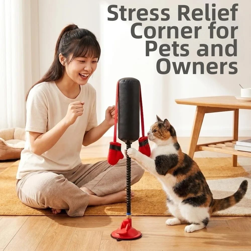 Creative Cat Boxing Toy Suction Cup Base Self-Play Interactive Cat Toy Bite Resistant Spring Gooseneck Pet Punching Bag Toy