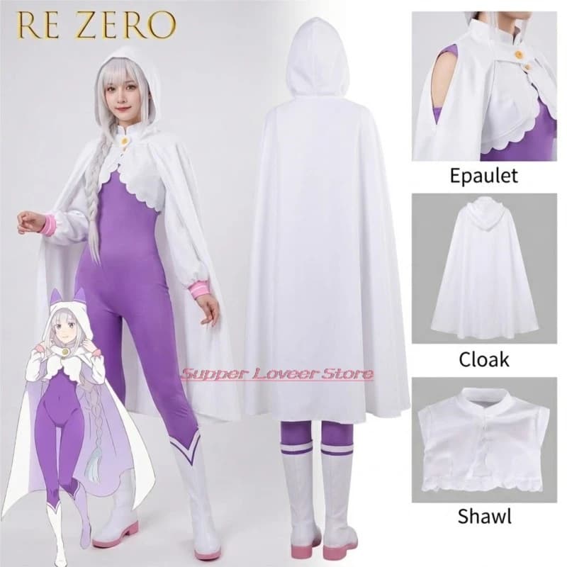 Set Costume Cosplay Emilia di Re Zero, Outfit per Anime Role Play, per Comic Con ed Eventi Cosplay, Set Completo di Abbigliamento Lolita 2026